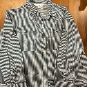 Old Navy Blue and White Striped Button Down Shirt